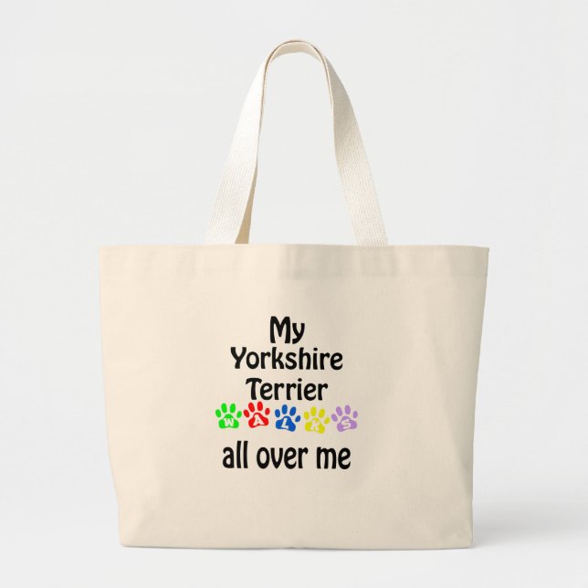 Yorkshire Terrier Walks Design Large Tote Bag (Front)