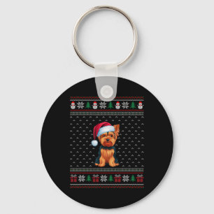 Yorkshire Terrier Wearing Santa Hat Ugly Xmas Dog Key Ring