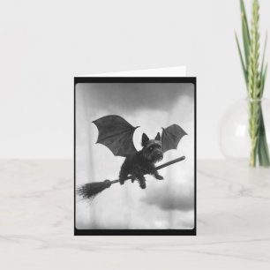 Yorkshire Terrier Witch Broom Bat Wings Spooky Card