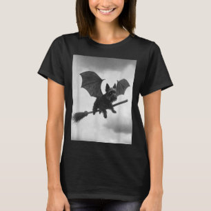 Yorkshire Terrier Witch Broom Bat Wings Spooky T-Shirt