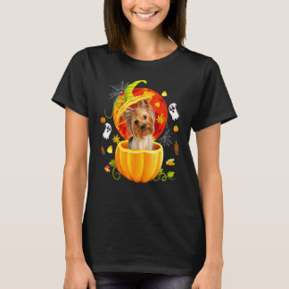 Yorkshire Terrier Witch Pumpkin Halloween Dog T-Shirt