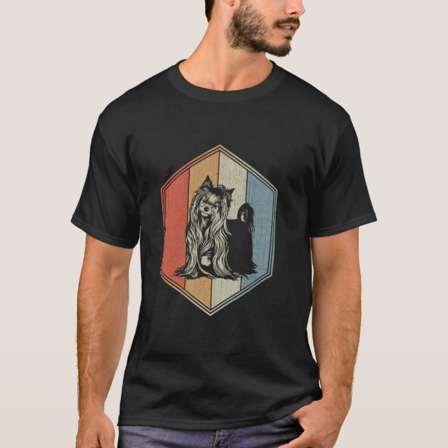 Yorkshire Terrier With Distressed Design Retro Dog T-Shirt (Front)