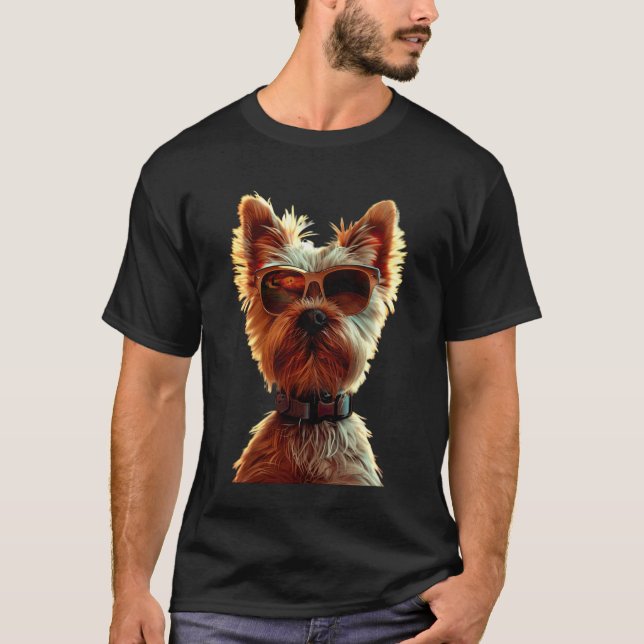 Yorkshire Terrier with Sunglasses Dog Lover Cute Y T-Shirt (Front)
