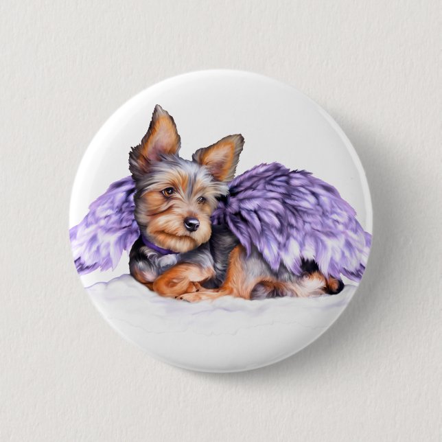 Yorkshire Terrier Yorkie Angel 6 Cm Round Badge (Front)