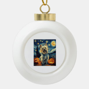 Yorkshire terrier Yorkie Dog of van gogh starry ni Ceramic Ball Christmas Ornament