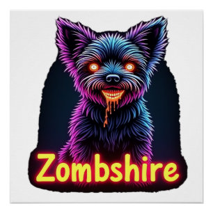 Yorkshire Terrier Yorkie Zombie Dog Halloween Over Poster