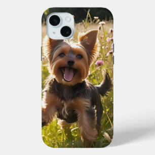 Yorkshire Terriers Playing in the Grass iPhone 15 Mini Case