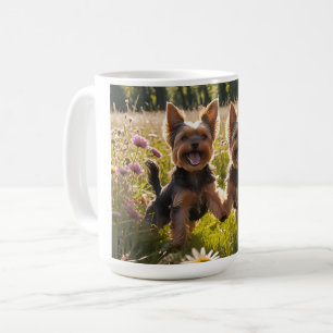 Yorkshire Terriers Playing in the Grass Coffee Mug