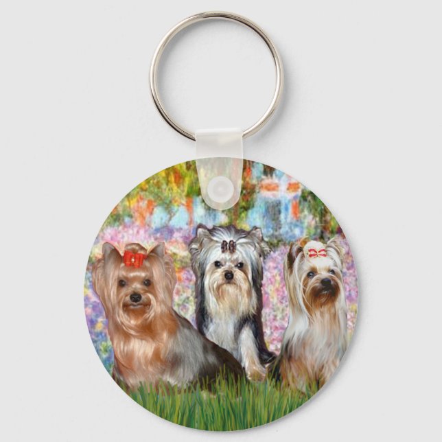 Yorkshire Terriers (three) - Garden Key Ring (Front)