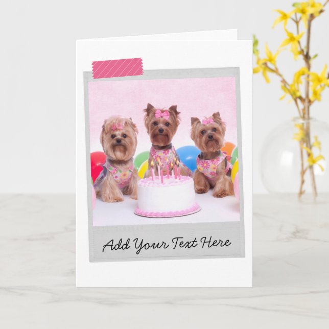 Yorkshire Terriers Yorkies Birthday Cake Funny Card (Yellow Flower)