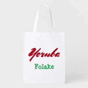 Yoruba name design green and burgundy reusable grocery bag