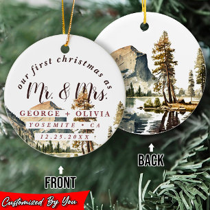 Yosemite California Our First Christmas Watercolor Ceramic Ornament