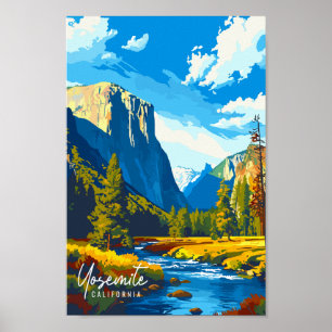 Yosemite California vintage travel illustration Poster