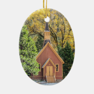 Yosemite Chapel in Autumn Ceramic Ornament