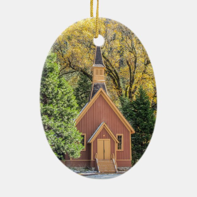 Yosemite Chapel in Autumn Ceramic Ornament (Back)