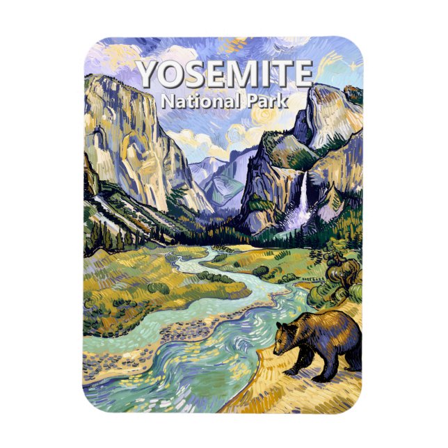 Yosemite El Capitan Bear Tunnel View Van Gogh Art Magnet (Vertical)