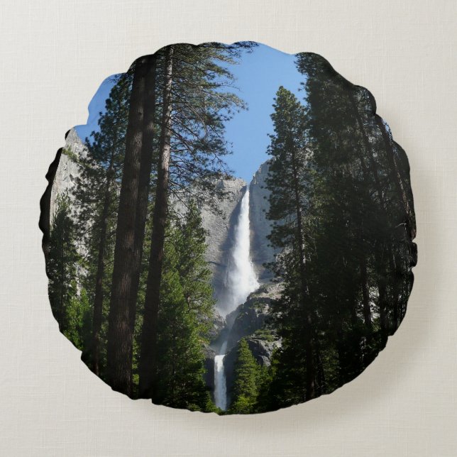 Yosemite Falls and Woods Landscape Photography Round Cushion (Front)