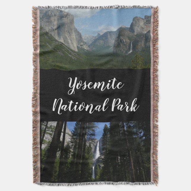 Yosemite Falls and Woods Landscape Photography Throw Blanket (Front Vertical)