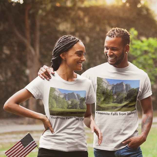 Yosemite Falls from Valley in California Unisex T-Shirt (Yosemite Falls from Valley in California T-Shirt)
