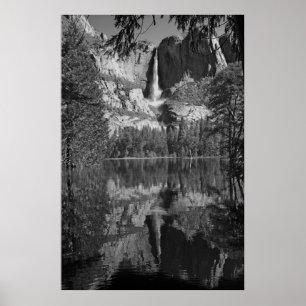 Yosemite Falls Reflection black and white Poster