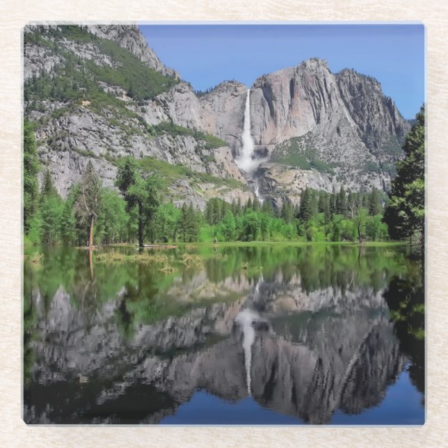 Yosemite Falls Reflection Glass Coaster (Front)