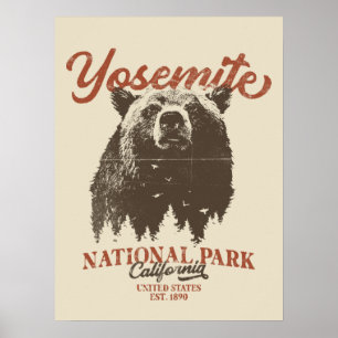 Yosemite Grizzly Bear California National Park Poster