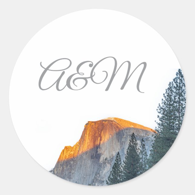 Yosemite Half Dome Sunset Initials Classic Round Sticker (Front)