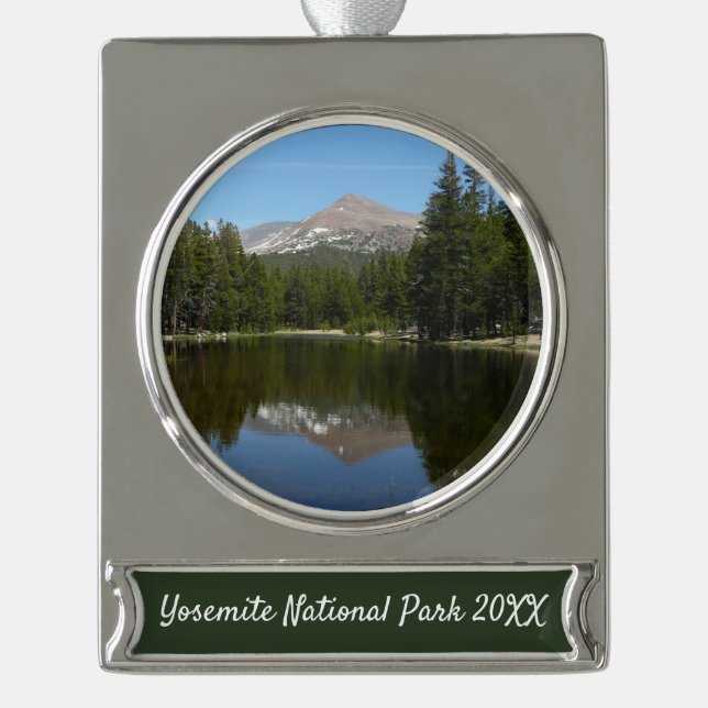 Yosemite Lake Reflection Silver Plated Banner Ornament (Front)