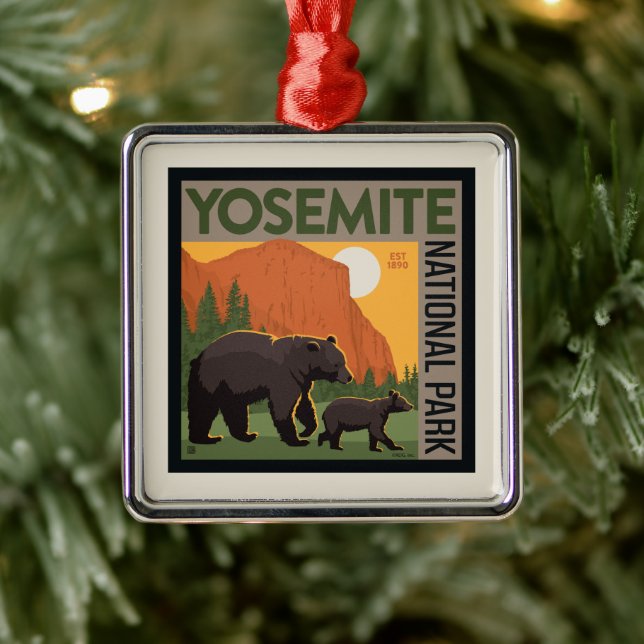 Yosemite National Park | Bear Family Metal Ornament (Tree)