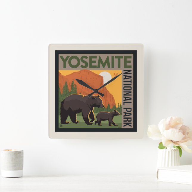 Yosemite National Park | Bear Family Square Wall Clock (Home)