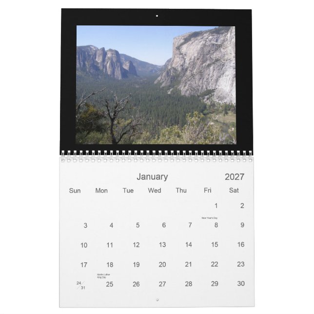 Yosemite National Park Calendar (Jan 2027)