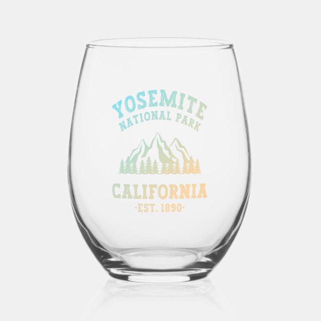 Yosemite National Park California Hiking Gradient Stemless Wine Glass (Front)