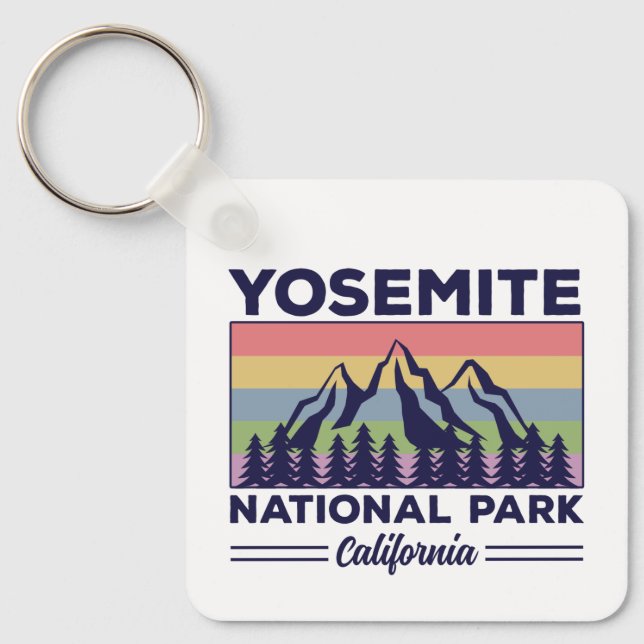 Yosemite National Park California Retro Hiking Key Ring (Front)