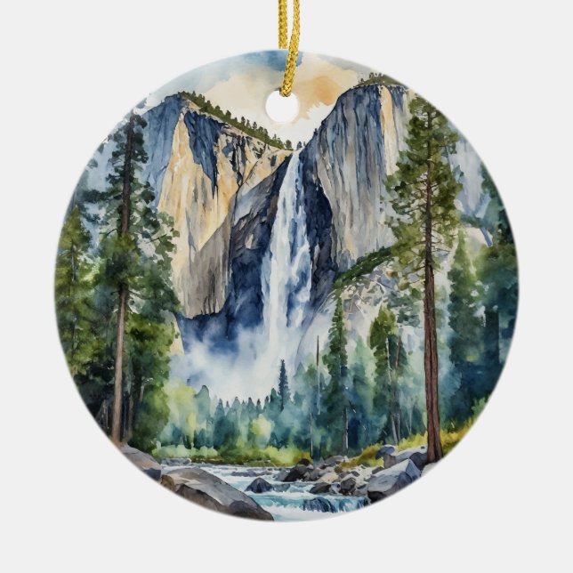 Yosemite National Park California Watercolor Ceramic Ornament (Front)