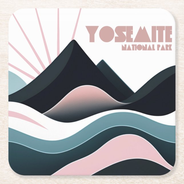 Yosemite National Park Coloured Hills Square Paper Coaster (Front)