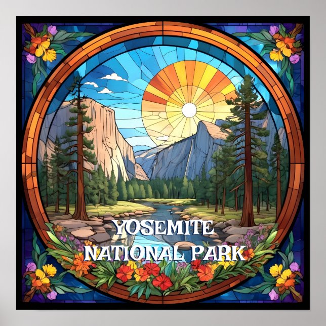 Yosemite National Park Faux Stained Glass Mosaic Poster (Front)