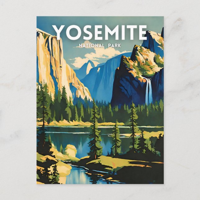 Yosemite National Park illustration retro Aestheti Postcard (Front)