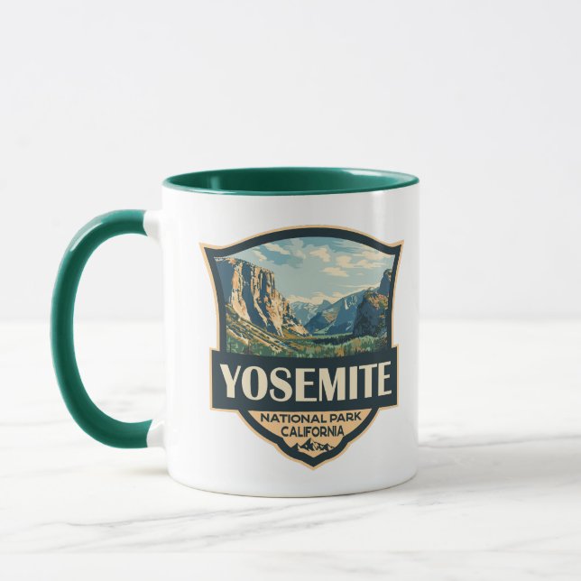 Yosemite National Park Illustration Retro Badge Mug (Left)