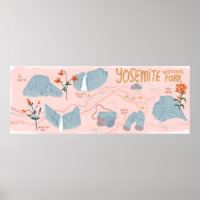 Yosemite National Park Map Illustration Pink