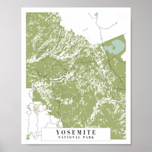 Yosemite National Park Retro Street Map Poster