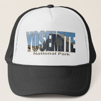 Yosemite National Park Text with Half Dome Trucker Hat