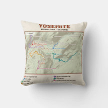 Yosemite National Park Trail Map Pillow