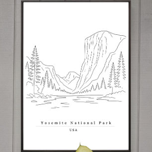Yosemite National Park USA Minimalist Line Art Poster