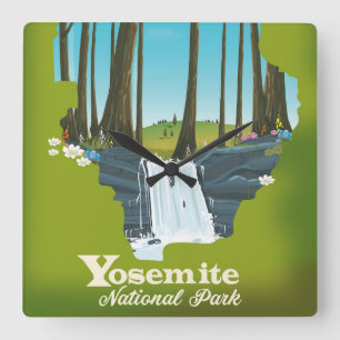 Yosemite National Park vacation poster. Square Wall Clock