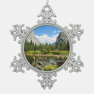 Yosemite National Park Valley View Snowflake Pewter Christmas Ornament