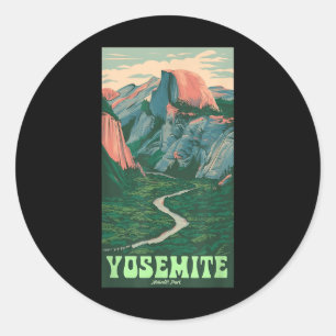 Yosemite National Park Vintage Half-dome, Hiking T Classic Round Sticker