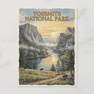 Yosemite National Park Vintage Travel Postcard