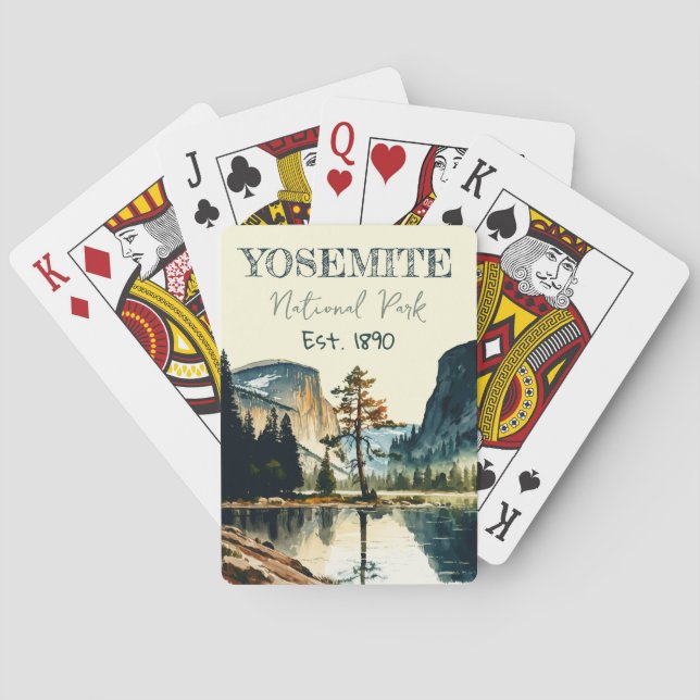 Yosemite National Park watercolor Half Dome Sunset Playing Cards (Back)