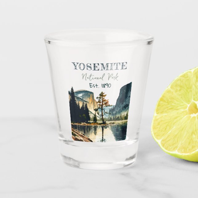Yosemite National Park watercolor Half Dome Sunset Shot Glass (Front)