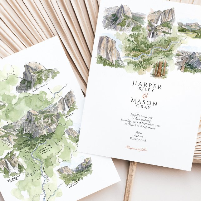 Yosemite National Park Watercolor Map Wedding Invitation (Creator Uploaded)